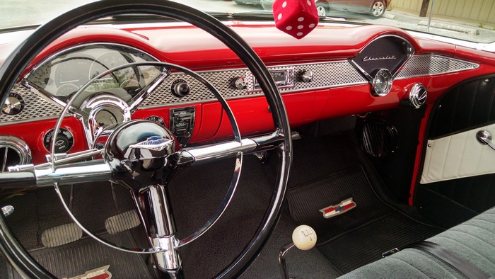 1955 Chevy showing full front dash view