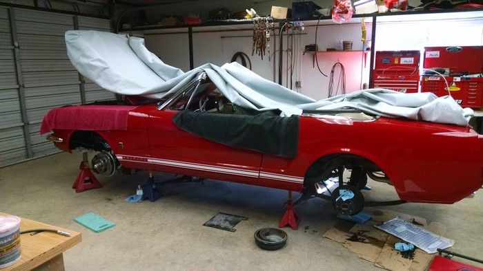 1966 Mustang Convertible on jacks with no wheels
