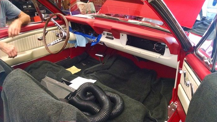 1966 Mustang Convertible front seat area during renovation