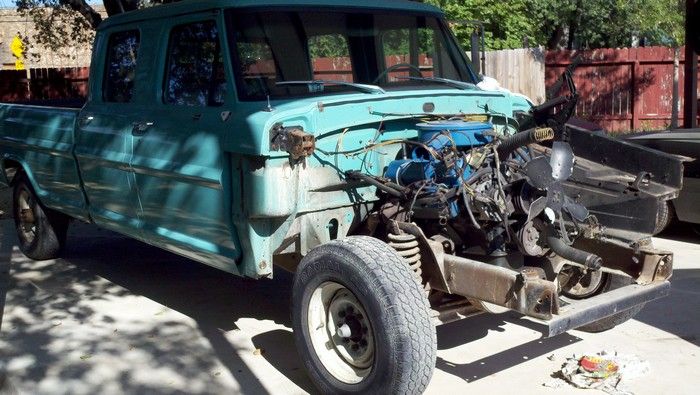 1967 Ford F350 engine with fenders and hood removed