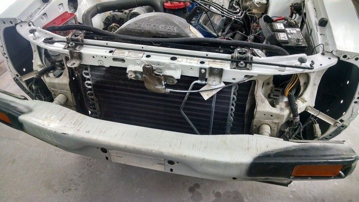 1986 Mustang GT Convertible front radiator section before renovation
